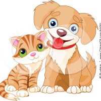 94051-Royalty-Free-RF-Clipart-Illustration-Of-A-Adorable-Striped-Kitten-Beside-A-Happy-Little-Puppy