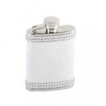 3oz-S-S-Hip-Flask-White-Double-Diamante-Bands-Top-Bottom