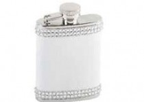 3oz-S-S-Hip-Flask-White-Double-Diamante-Bands-Top-Bottom