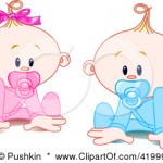 41999-Clipart-Illustration-Of-A-Twin-Baby-Boy-And-Girl-With-Pacifiers-Trying-To-Crawl
