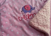personalised-cuddle-car-seat-blanket-double-side-minky-blanket-elephant-applique