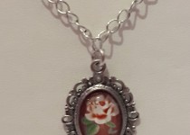 Pink-rose-pendant-on-silver-plated-chain-necklace-SN11